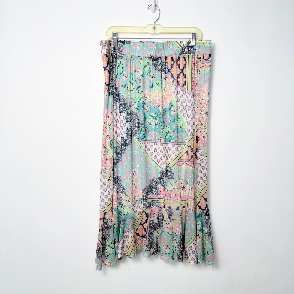 Ruby Rd Pastel Paisley Patchwork Boho Skirt Large Mesh Ruffle Asymmetrical - Picture 8 of 10